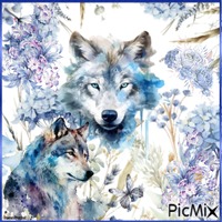Wolf, Frühling, Aquarell - png gratis