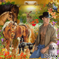 HOMME CHEVAUX CHIENS animeret GIF