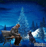 Grandpa with his dog - Free animated GIF