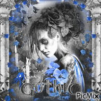 Gothic woman black white blue - Бесплатни анимирани ГИФ