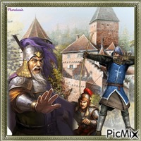 Les chevaliers devant le château. animovaný GIF