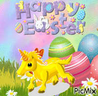Happy Golden Unicorn Easter animeret GIF