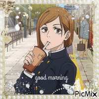 kugisaki nobara good morning GIF animado