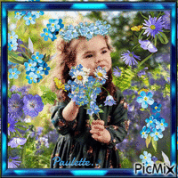 petite fille avec couronne et bouquet de fleurs - GIF animé gratuit