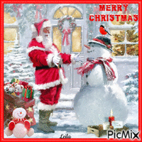 Merry Christmas. Santa and snowman