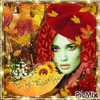 Femme rousse en automne avec un béret