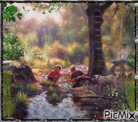 Playing in the woods - Gratis animerad GIF