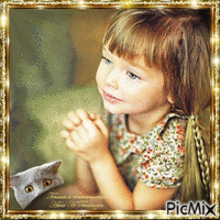 Menina e o gato Animated GIF