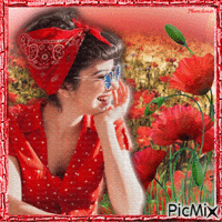 Femme et coquelicots. - Free animated GIF
