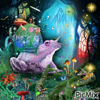 Magical Purple Snail Frog in a Lush Cave - GIF animé gratuit