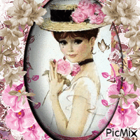 Mujer vintage - Tonos rosa y beige. animovaný GIF