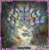 Abstract Face & Butterflies - Free animated GIF