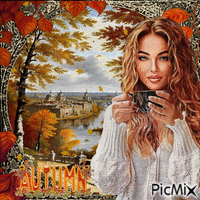 Herbstkaffee mit Frau - Безплатен анимиран GIF