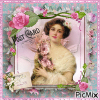 Carte postale vintage "roses" - Free animated GIF