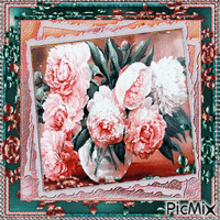 Art - Bouquet de Pivoines roses animovaný GIF