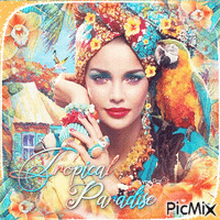 Tropical paradise woman parrot - GIF เคลื่อนไหวฟรี