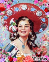 VINTAGE GIRL AND THE FLOWERS BY ALINE SOPHIE - GIF animé gratuit