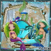 Merry Lil Mermaids - Free animated GIF