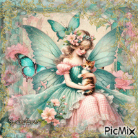 sweety fairy and her cat - GIF animé gratuit