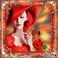 Belle en Chapeau rouge анимированный гифка