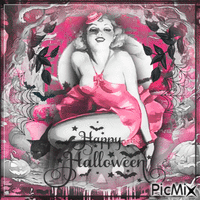 Halloween vintage woman black pink white - Безплатен анимиран GIF