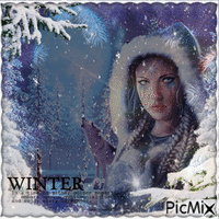 Fantasy Elfe mit einem Wolf im Winter GIF animé