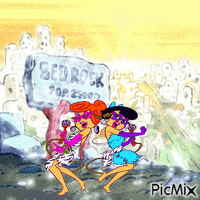 Wilma and Betty rocking in Bedrock GIF animata