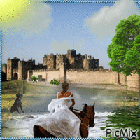 walk by castle - GIF animasi gratis