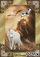 Aigle,loup cheval - Ingyenes animált GIF