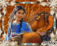 jeune amérindienne et son superbe cheval GIF animé