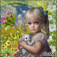 Portrait d'une petite fille blonde - GIF animé gratuit