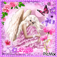 Angel with flowers - Purple and pink tones