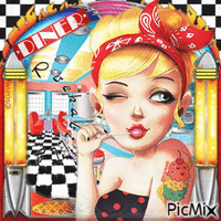 Diner Rockabilly Girl Woman - Бесплатный анимированный гифка