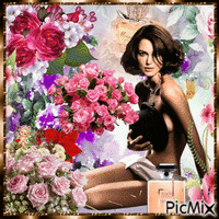 Perfume de mujer con flores - GIF animé gratuit
