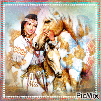 Portrait of an Indian woman and her horse - GIF animé gratuit