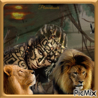 Femme et lion. - Darmowy animowany GIF