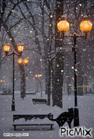 chat noir sous la neige - Бесплатни анимирани ГИФ