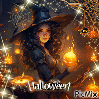 Happy Halloween Beautiful Witch - GIF animado grátis