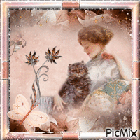 Vintage woman and her cat