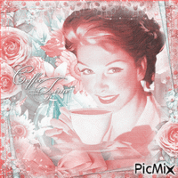 Coffee time vintage woman pastel