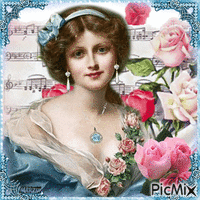 Donna con rose - Vintage - GIF animé gratuit