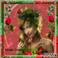 Contest!Portrait de femme fantaisie en rouge et vert! GIF animé
