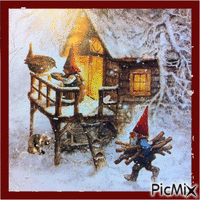 gnome in winter from Rien Poortvliet κινούμενο GIF