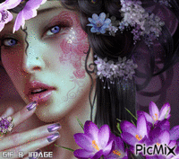 visage de femme avec fleurs de crocus - 無料のアニメーション GIF