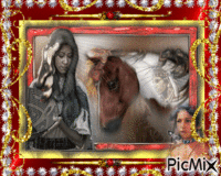 jeune amérindienne et son cheval geanimeerde GIF