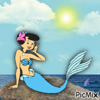 Mermaid Betty Rubble on ocean rock (My 2,315th PicMix) анимированный гифка