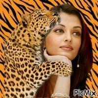 femme et tigre GIF animé