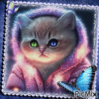 Gato y mariposa - GIF animé gratuit