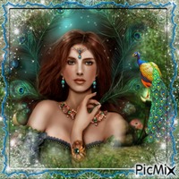 Woman Portrait With Peacock - gratis png