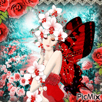 marzia - farfalla con rose Gif Animado